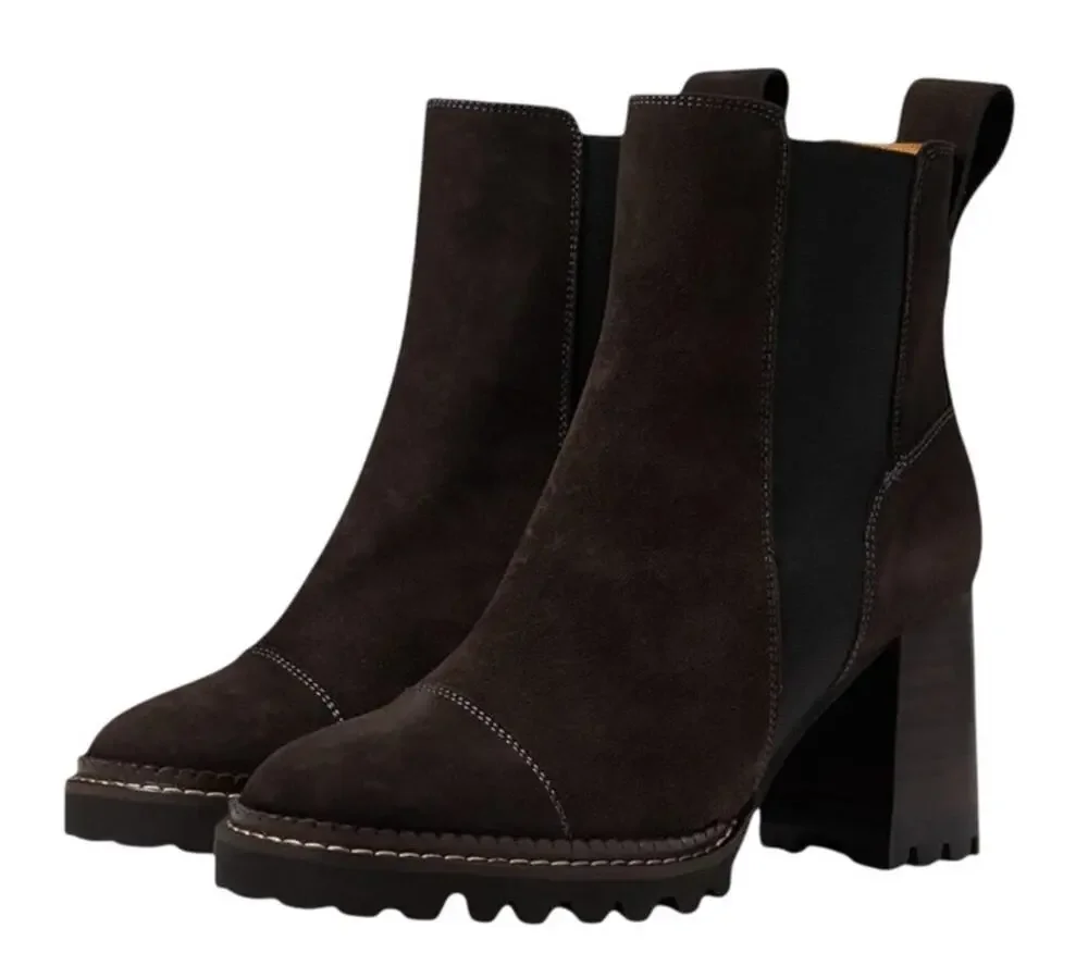 See by Chloe Womens Mallory Ankle Boots EU 37.5 US 7.5 Grey Brown Suede NIB